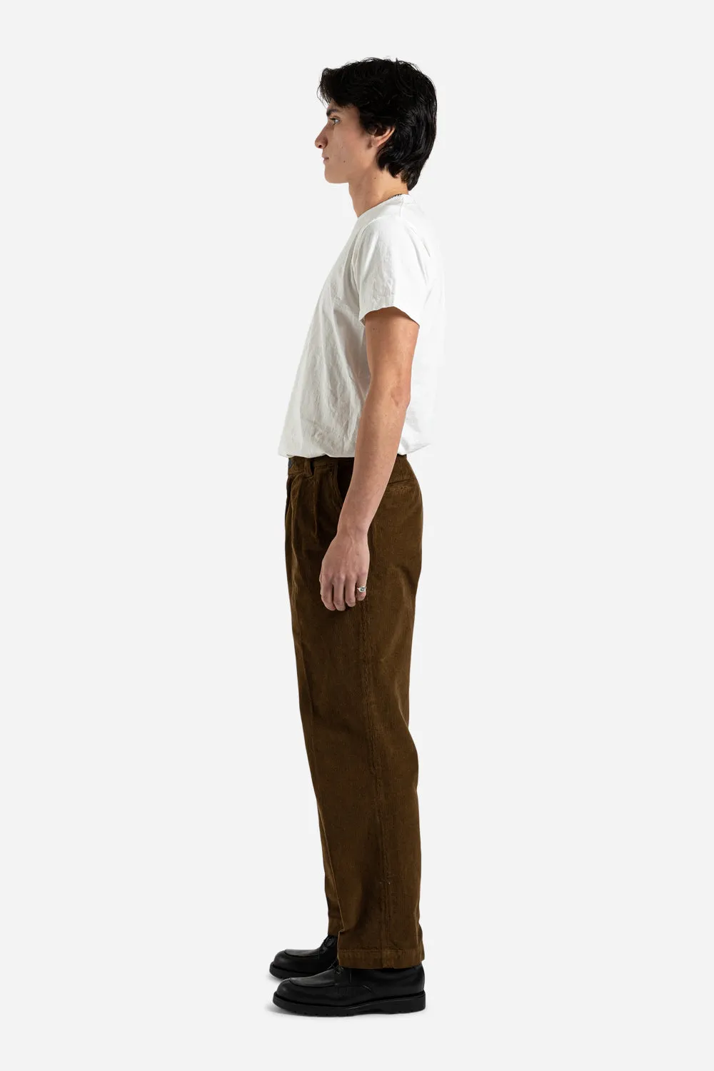 Double Pleat Wide Leg Corduroy Pant - Brown