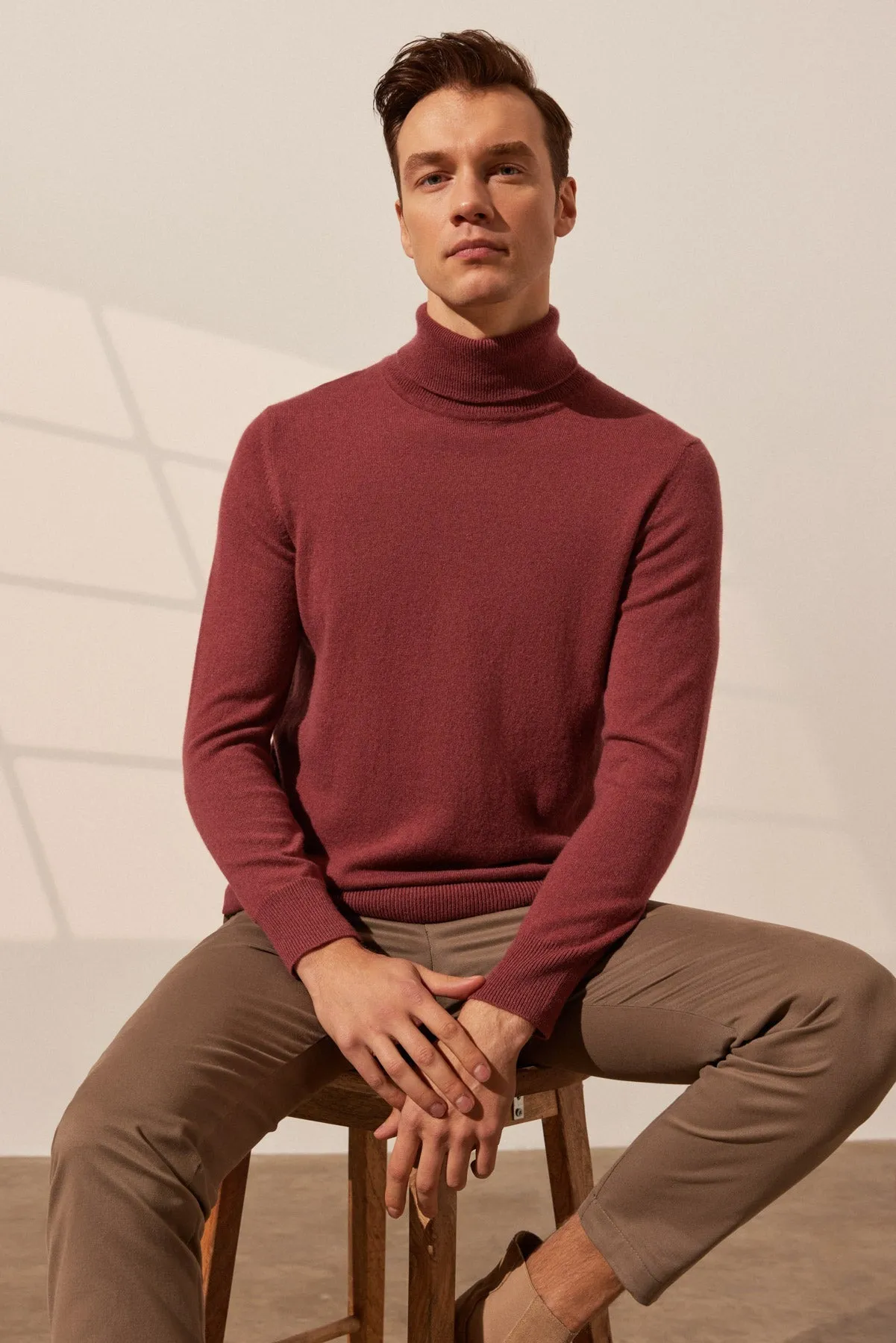 dustyy Rose Pure Cashmere Turtleneck Men's Sweater