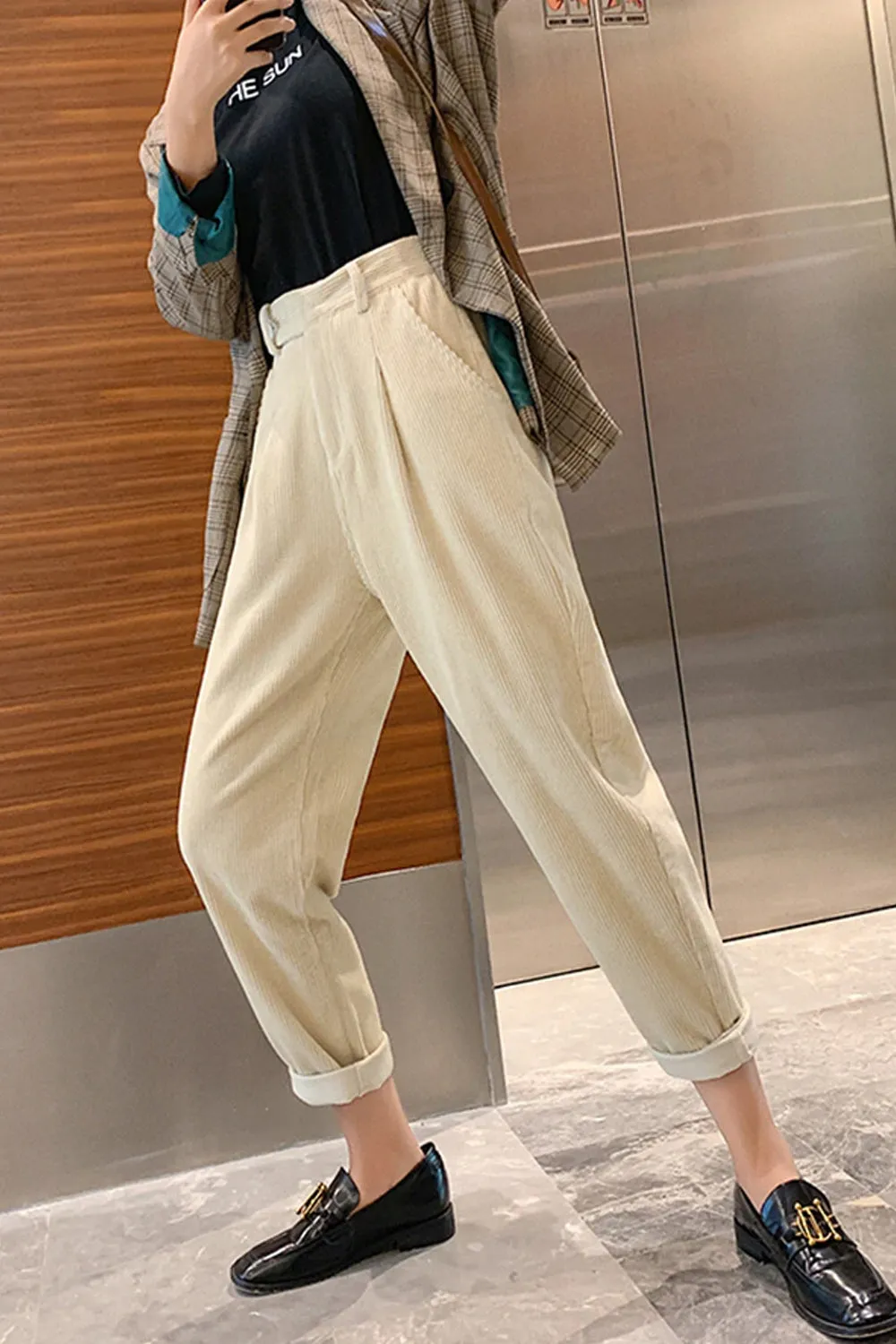 Elastic Waist Corduroy Slim Pants