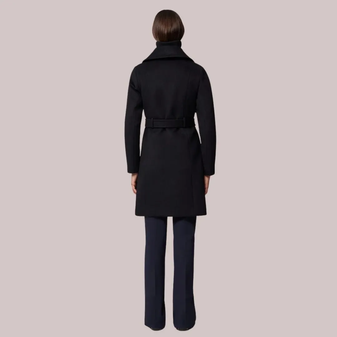 Fabianne Semi-Fitted Classic Wool Coat With Removable Bib (Black)