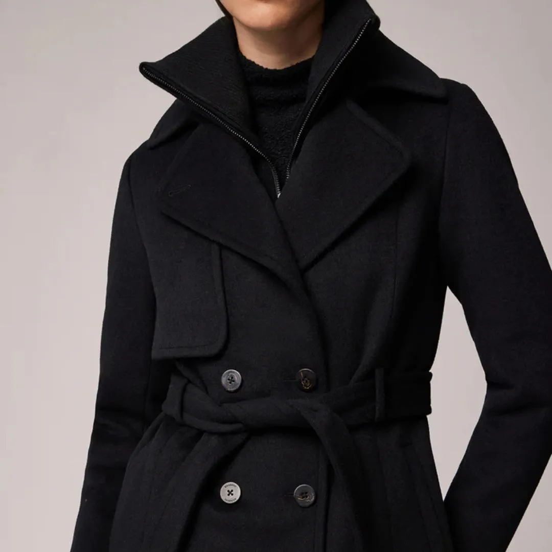 Fabianne Semi-Fitted Classic Wool Coat With Removable Bib (Black)