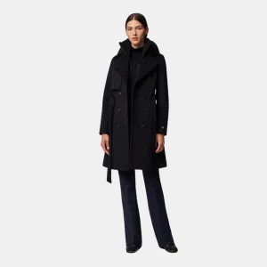 Fabianne Semi-Fitted Classic Wool Coat With Removable Bib (Black)