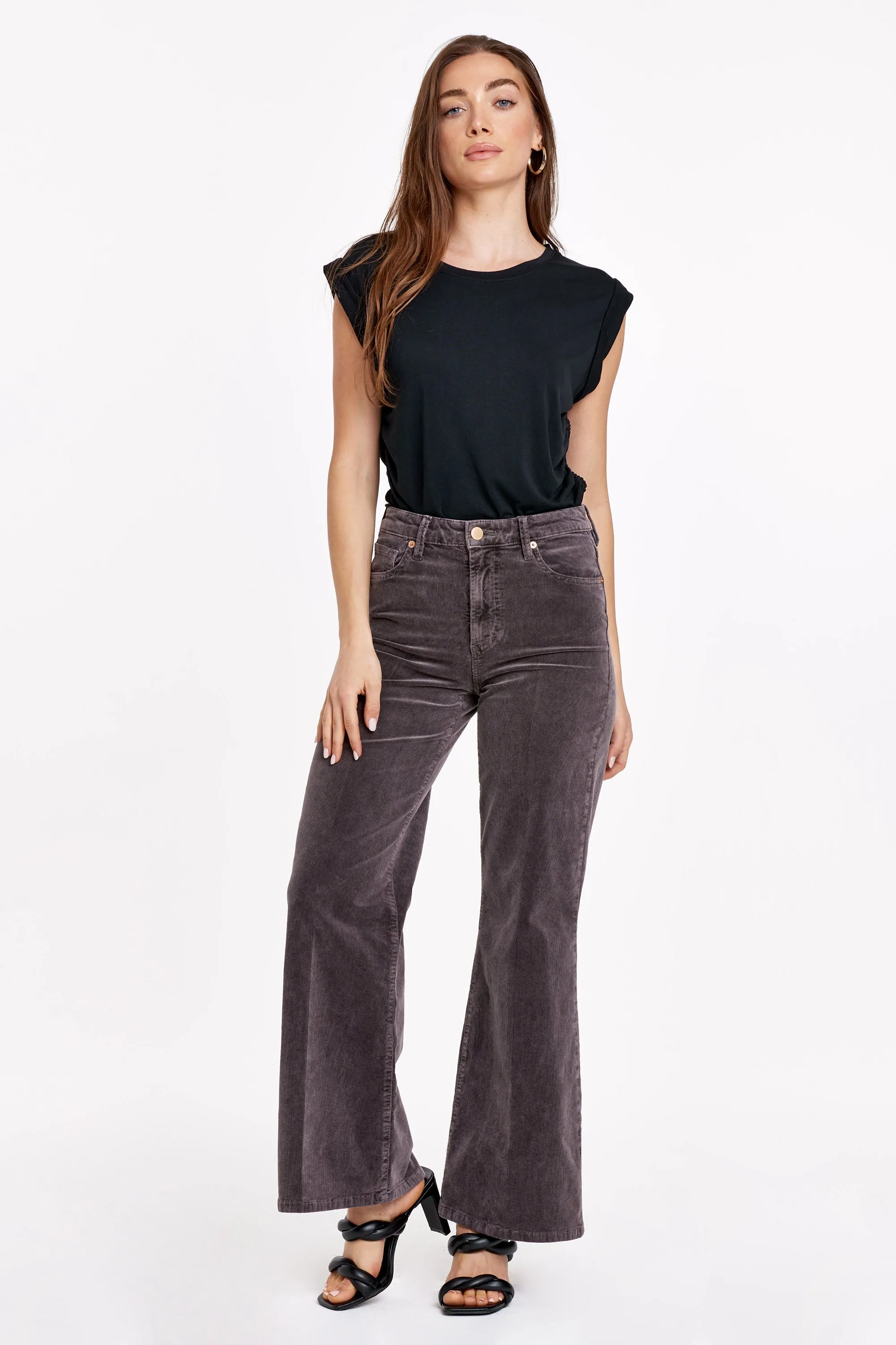 FIONA HIGH RISE WIDE LEG CORDUROY PANTS ESPRESSO