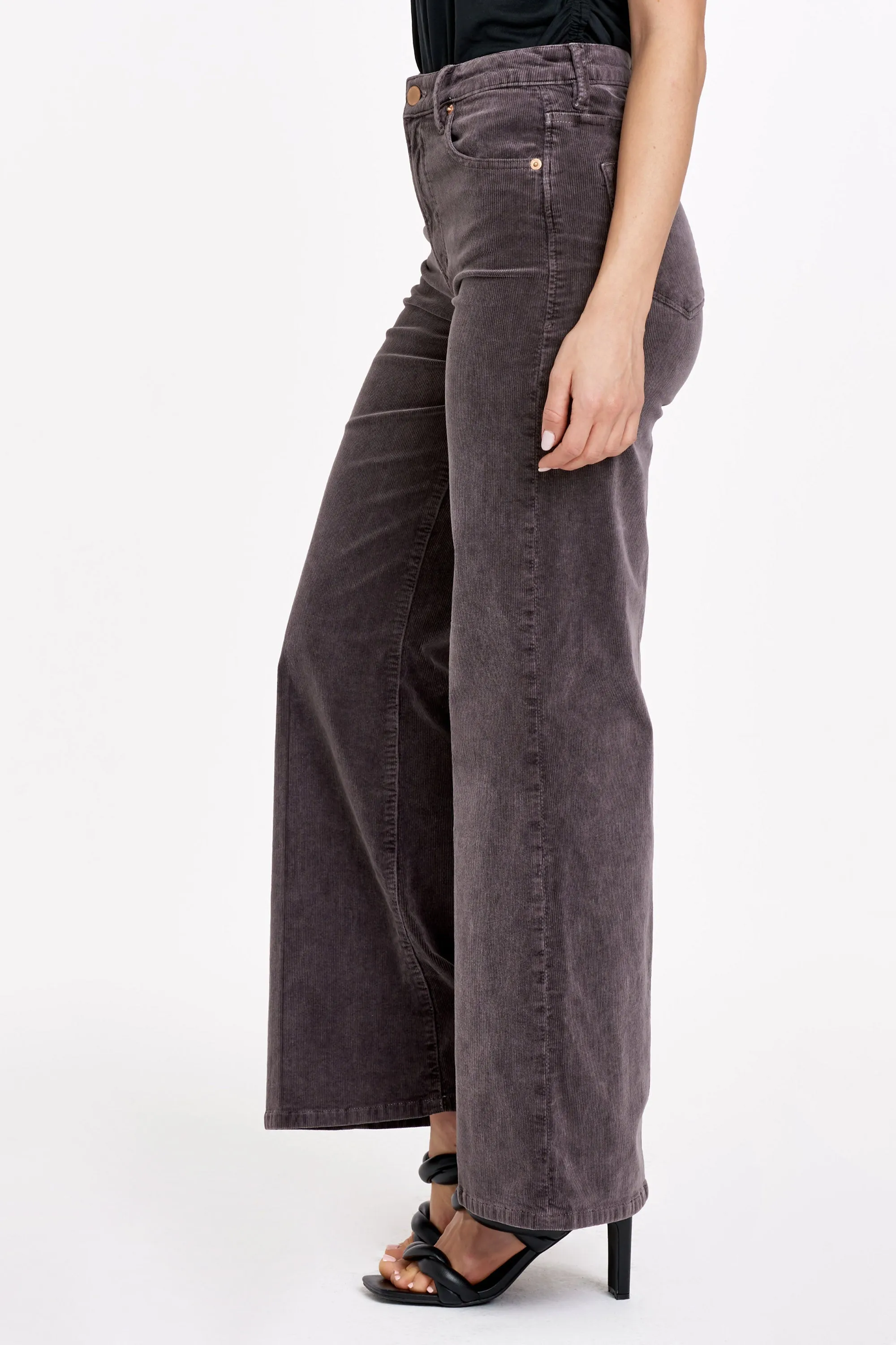 FIONA HIGH RISE WIDE LEG CORDUROY PANTS ESPRESSO