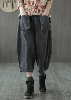 Fitted Grey Pockets Wide Leg Fall Pants