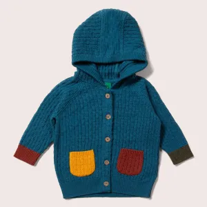 From One To Another Teal Hooded Snuggly Knitted Cardigan