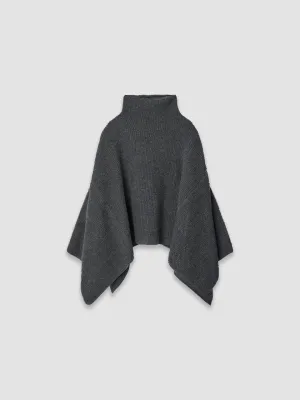 Funnel Neck Cape Sweater - Grey Melange