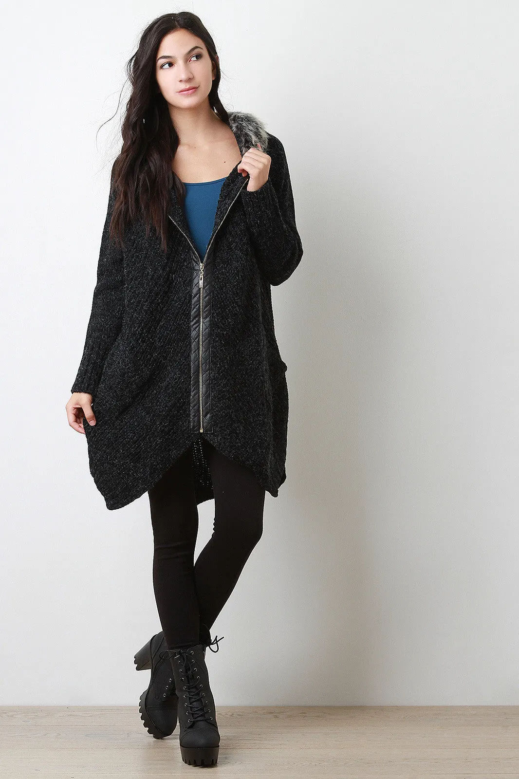 Fur Lined Hooded Sweater Coat