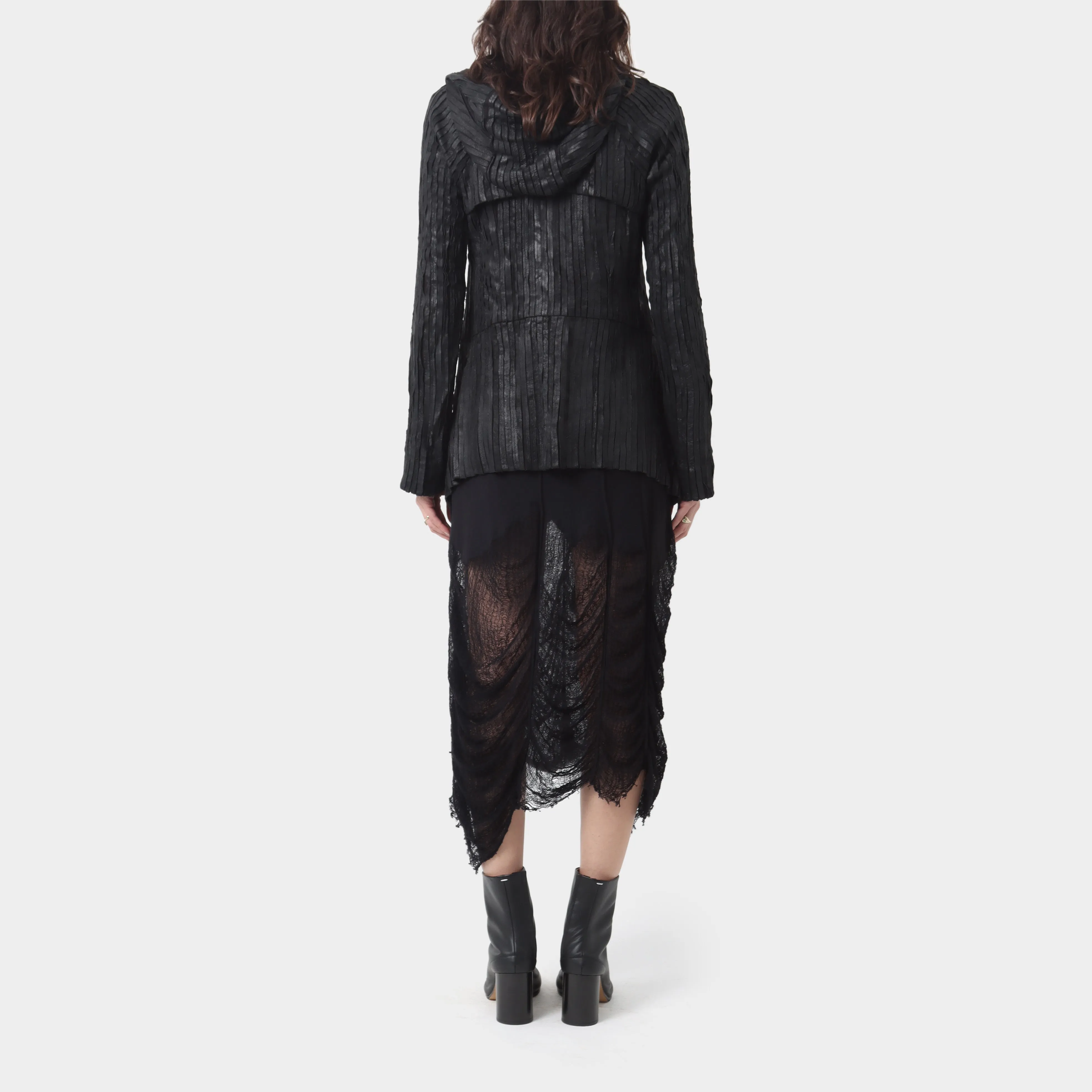 Gareth Pugh Lamb Leather Piped Hooded Cardigan