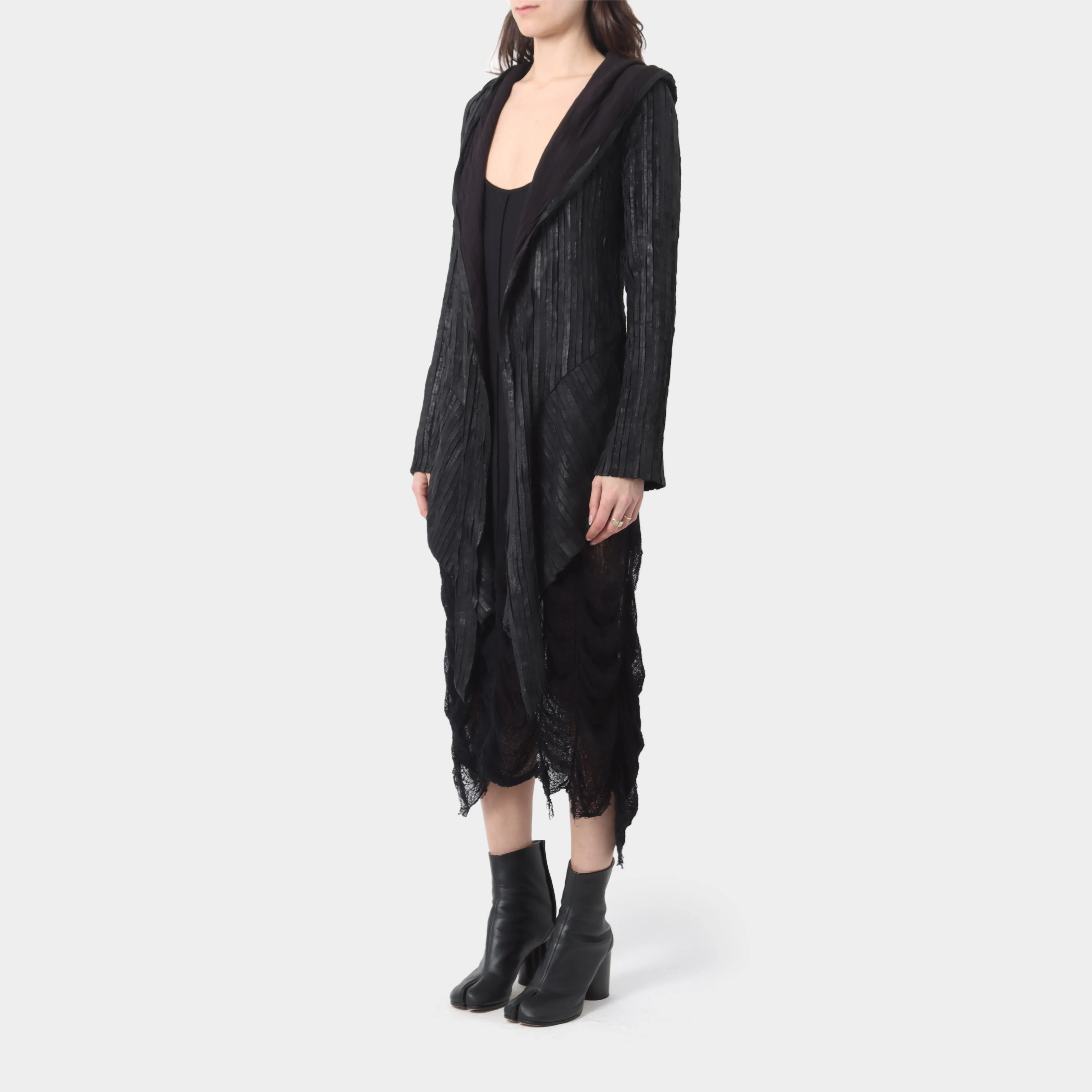 Gareth Pugh Lamb Leather Piped Hooded Cardigan