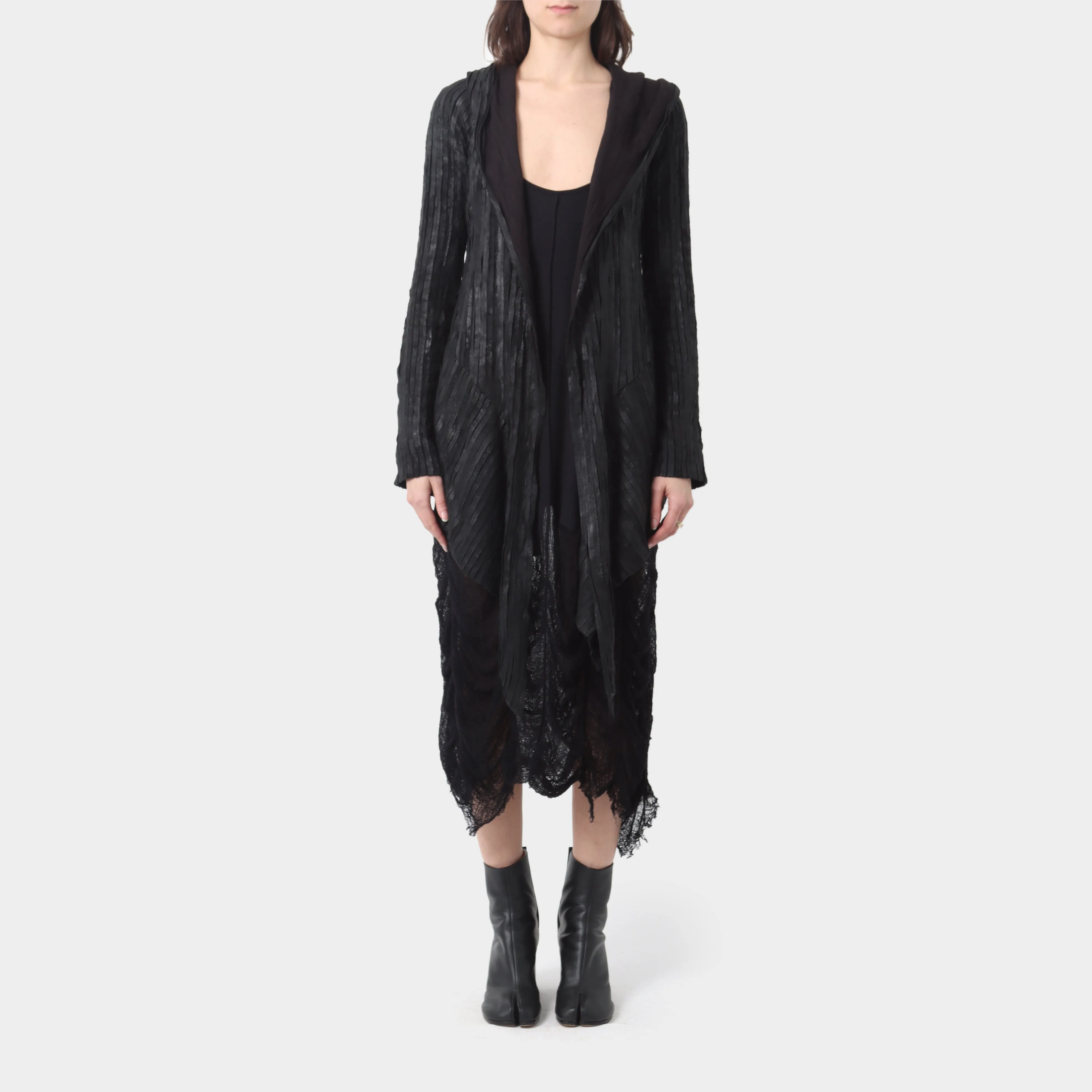 Gareth Pugh Lamb Leather Piped Hooded Cardigan