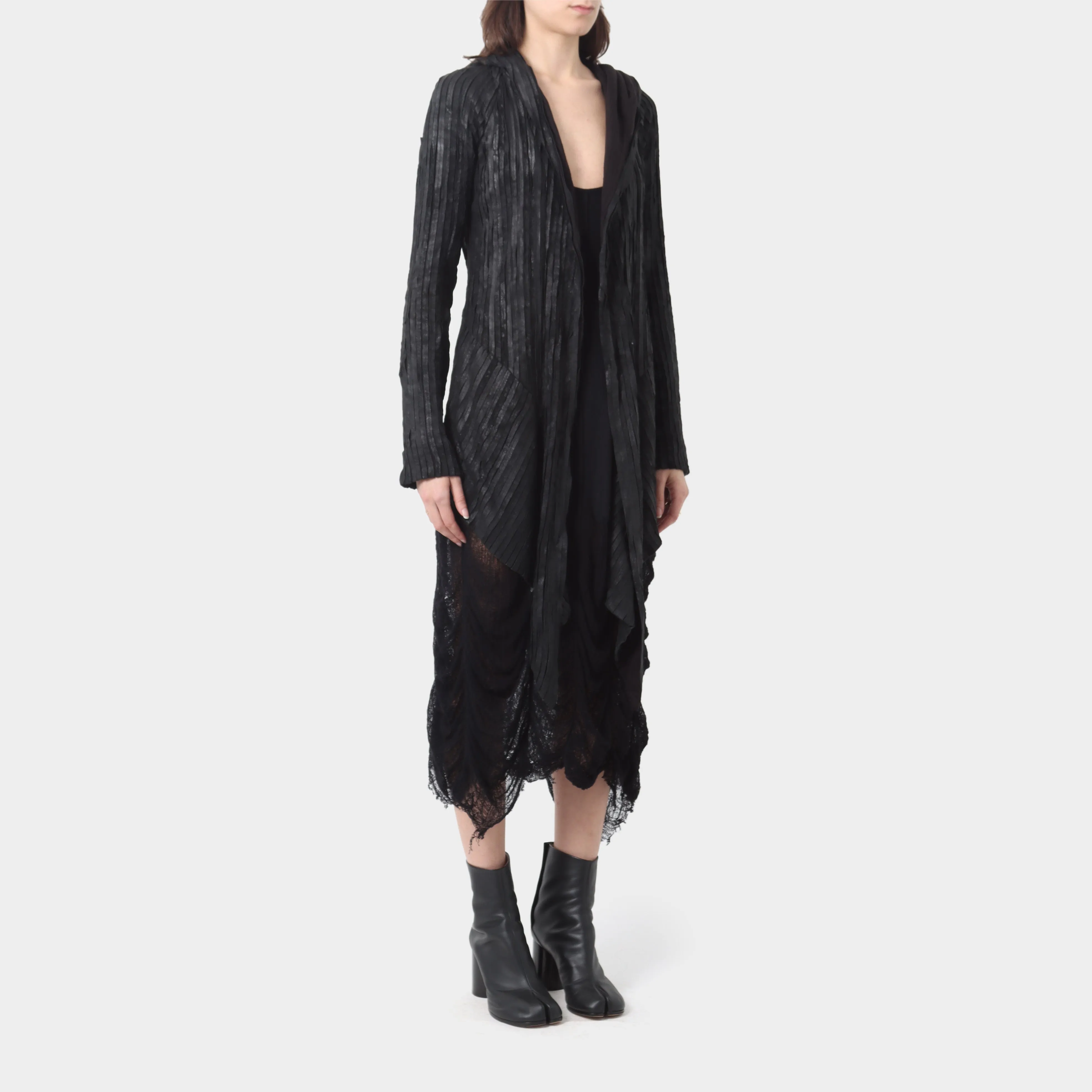 Gareth Pugh Lamb Leather Piped Hooded Cardigan