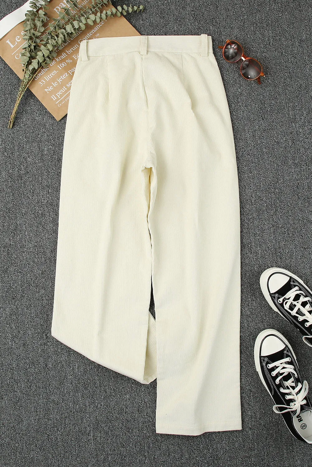 Gray Corduroy High Waist Straight Leg Pants