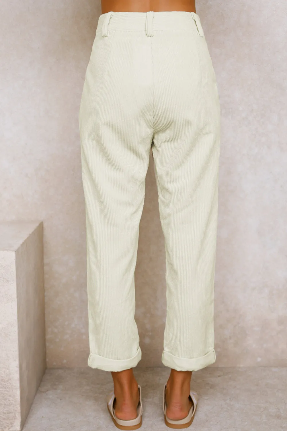 Gray Corduroy High Waist Straight Leg Pants