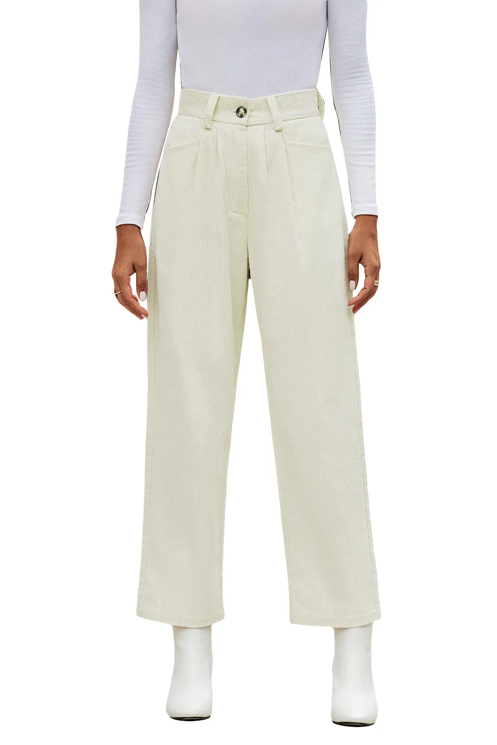 Gray Corduroy High Waist Straight Leg Pants