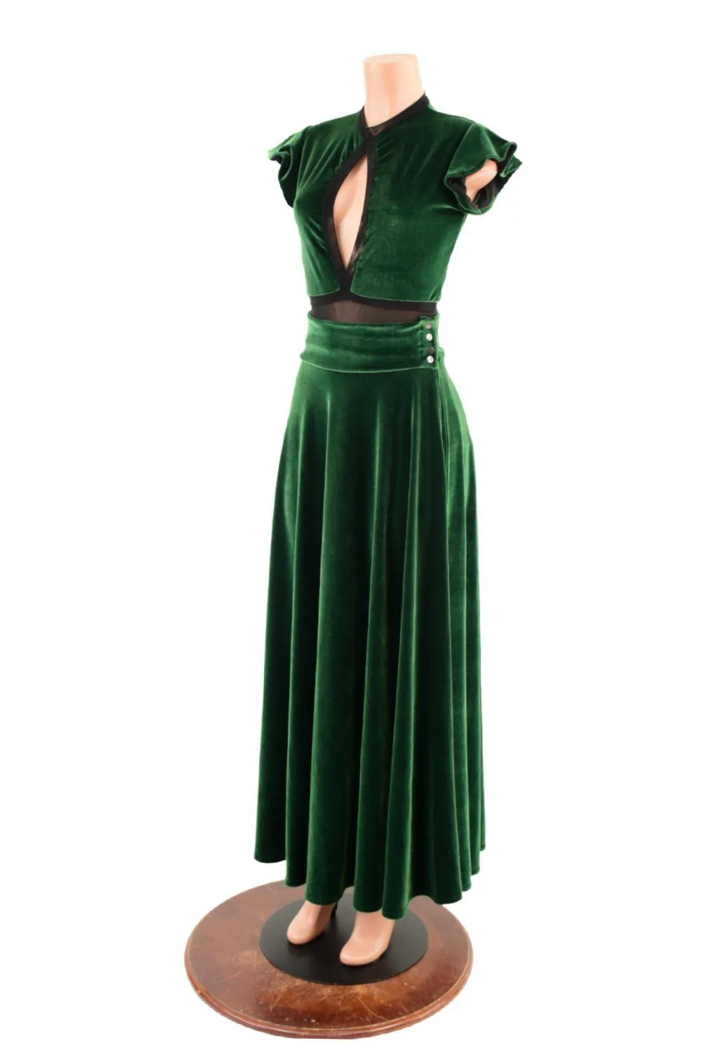 Green Velvet Romper & Break Away Skirt Set