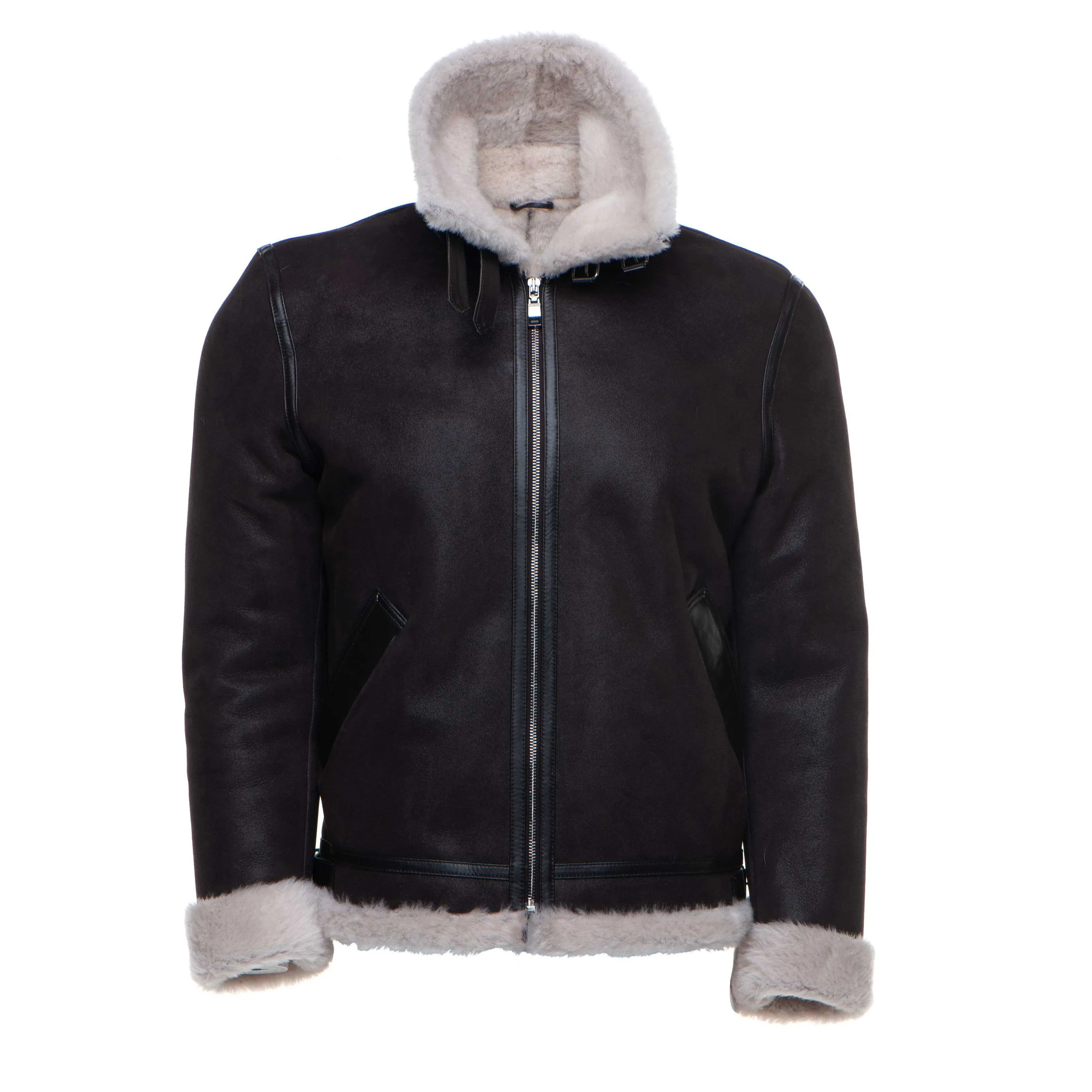 Hampton's Classic Brown Bomber Aviator Shearling Jacket with collar belt