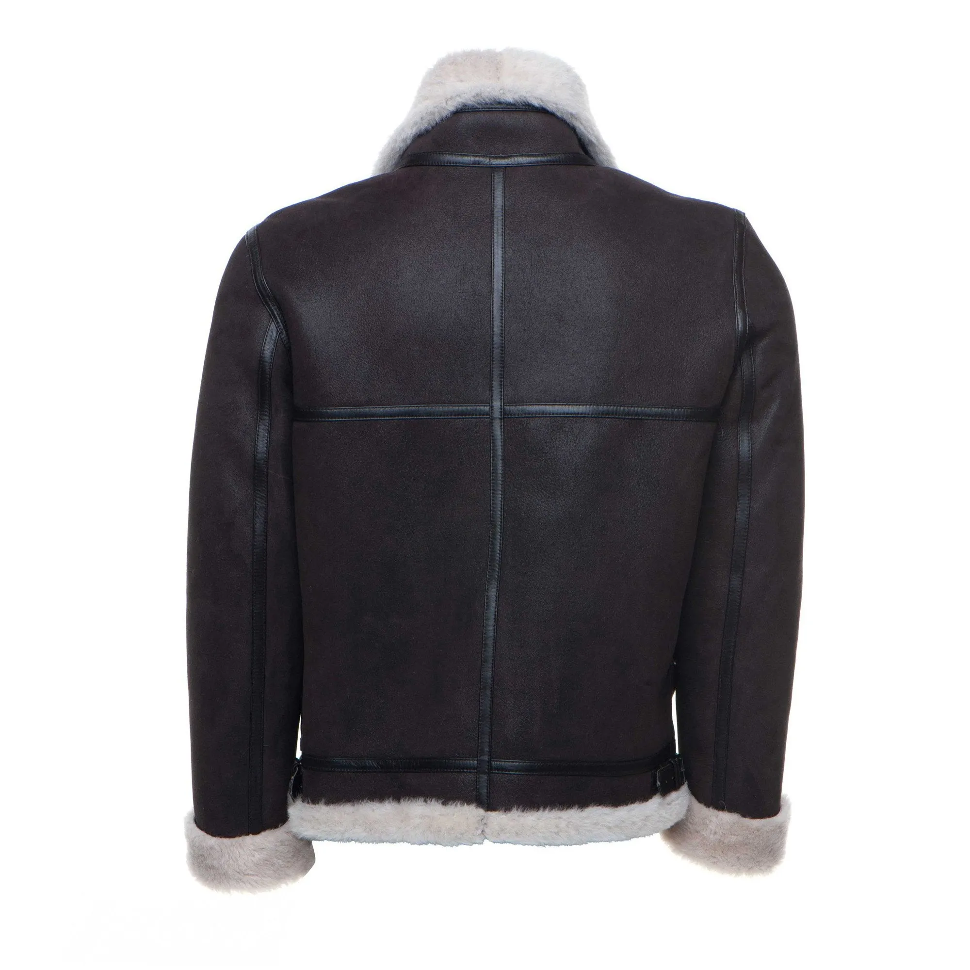 Hampton's Classic Brown Bomber Aviator Shearling Jacket with collar belt