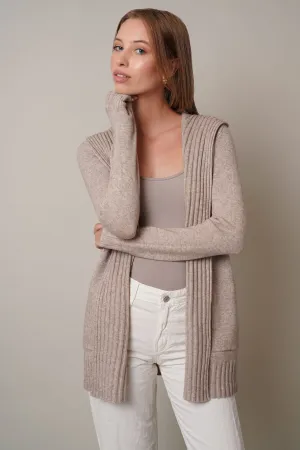 Hooded Cardigan with Ribbed Trim