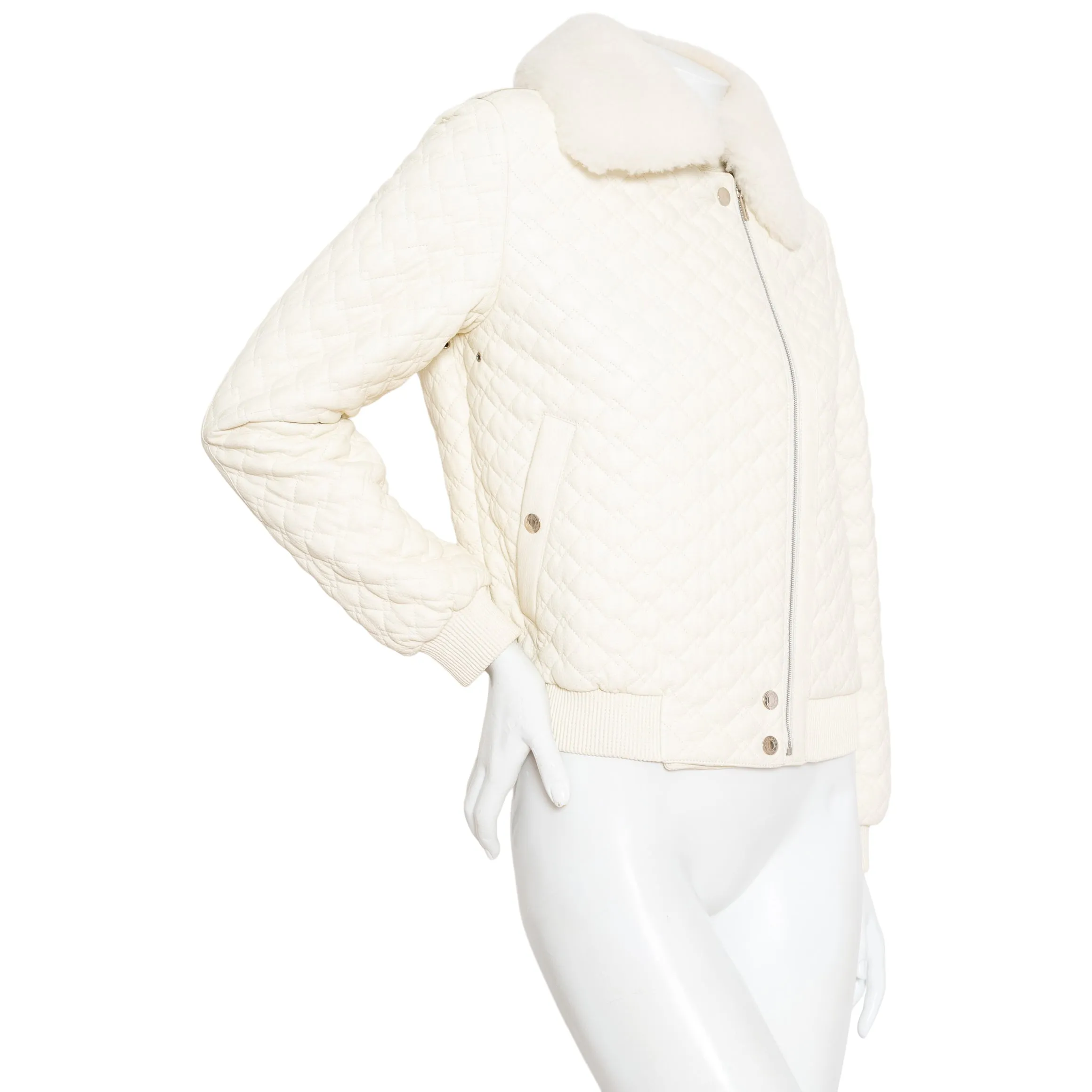 Ivory Quilted Leather and Shearling Jacket