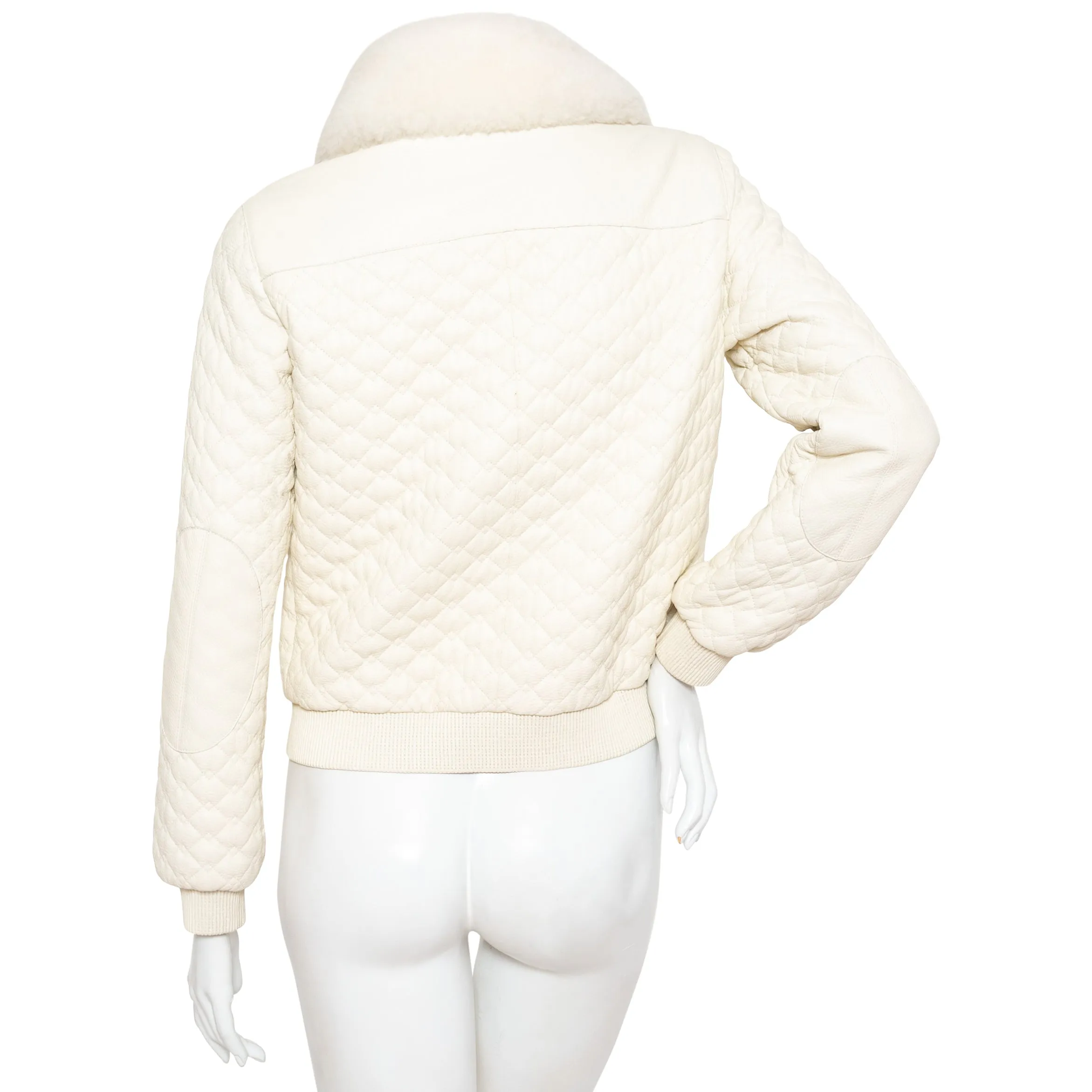 Ivory Quilted Leather and Shearling Jacket