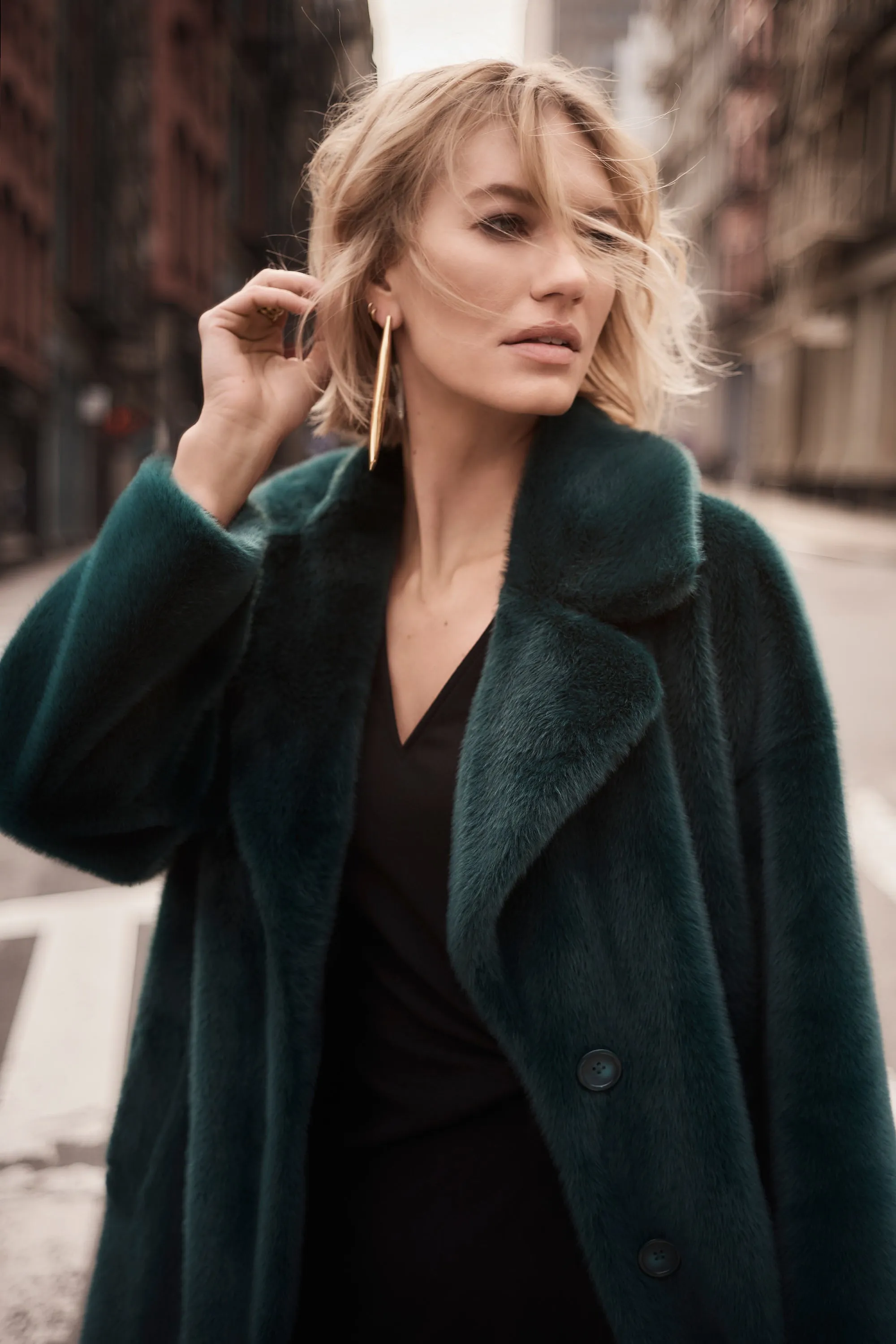 Joseph Ribkoff - Absolute Green Faux Fur Straight Coat 🇨🇦