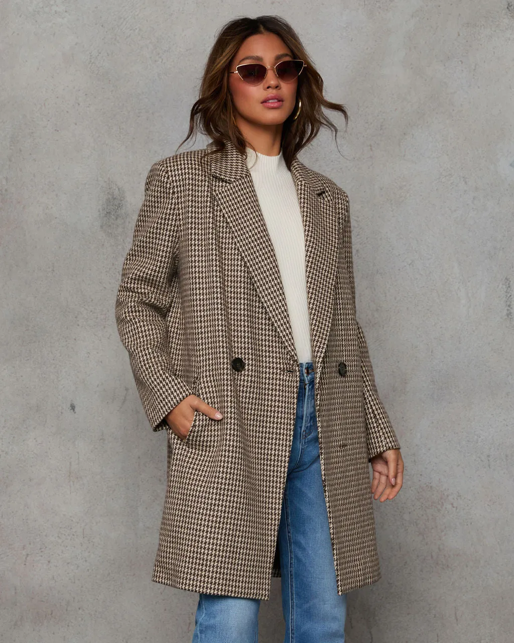 Keep It Chic Houndstooth Print Trench Coat