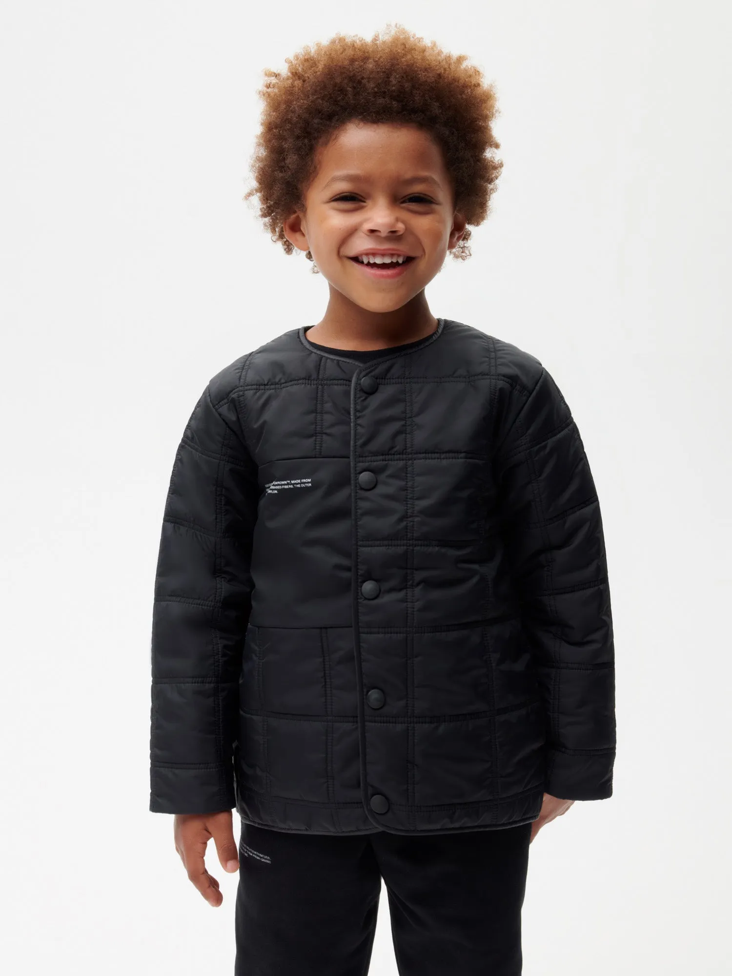 Kid's Flower-Warmth Quilted Collarless Jacket—black