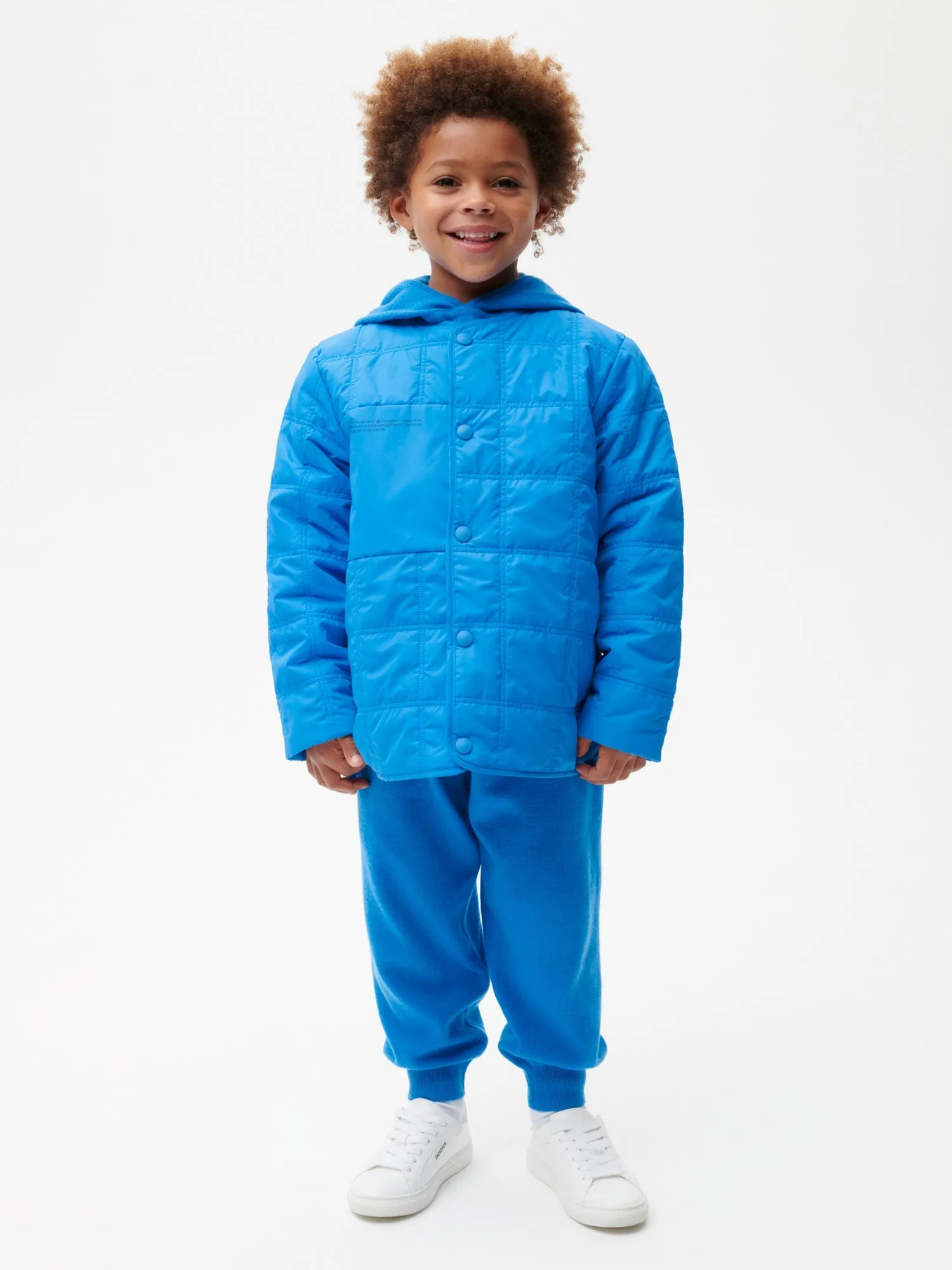 Kid’s Flower-Warmth Quilted Collarless Jacket—cerulean blue