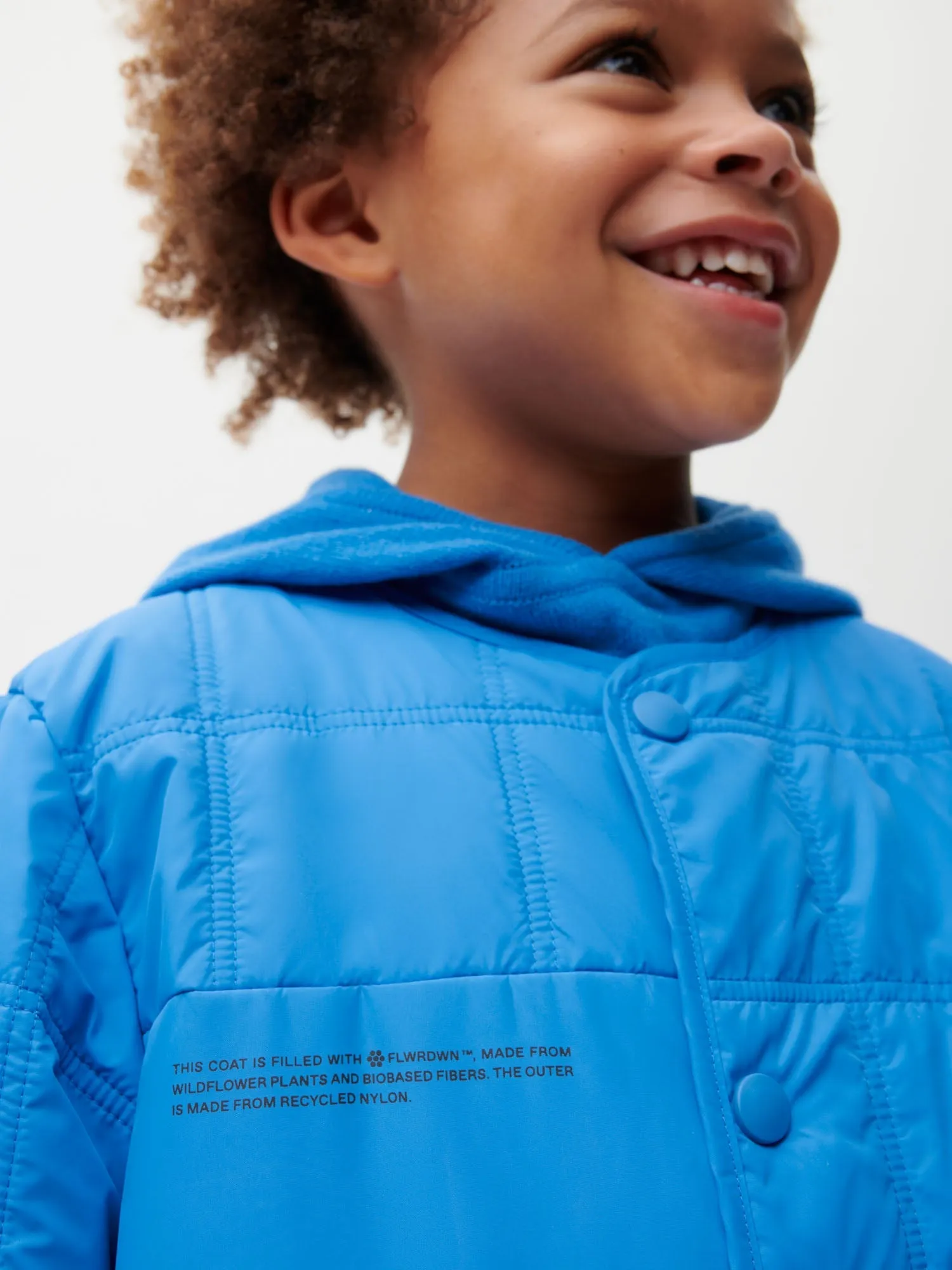 Kid’s Flower-Warmth Quilted Collarless Jacket—cerulean blue