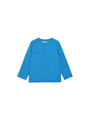 Kid’s Flower-Warmth Quilted Collarless Jacket—cerulean blue