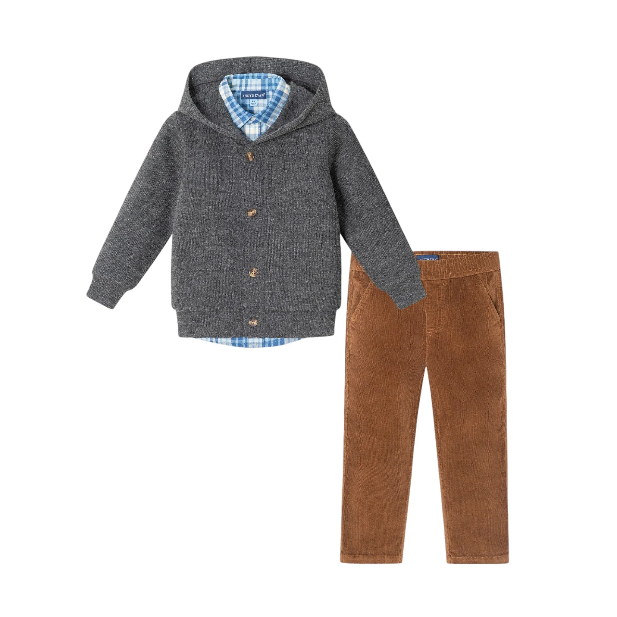 Kids Hooded Cardigan & Cord Set | Dark Grey