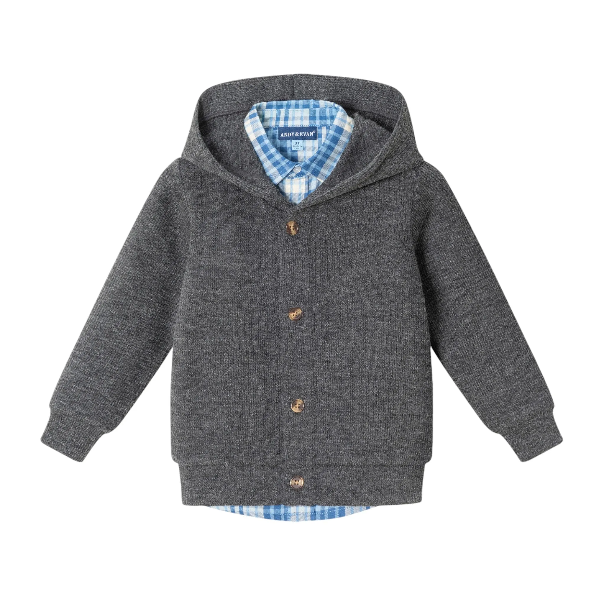 Kids Hooded Cardigan & Cord Set | Dark Grey