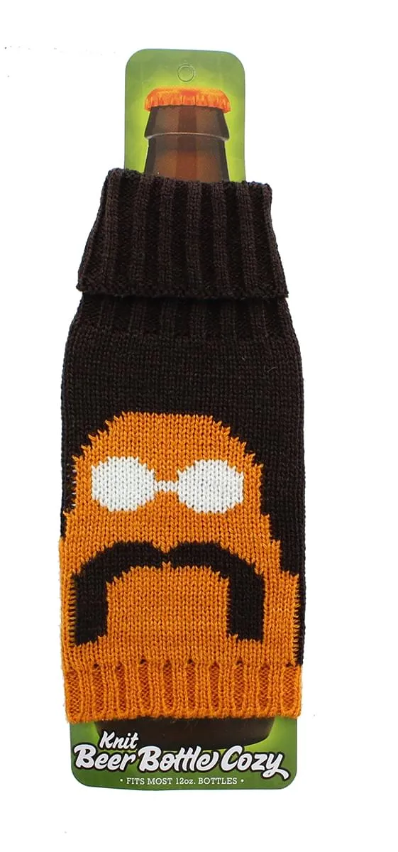 Knit Beer Bottle Cozy - Porn 'Stache