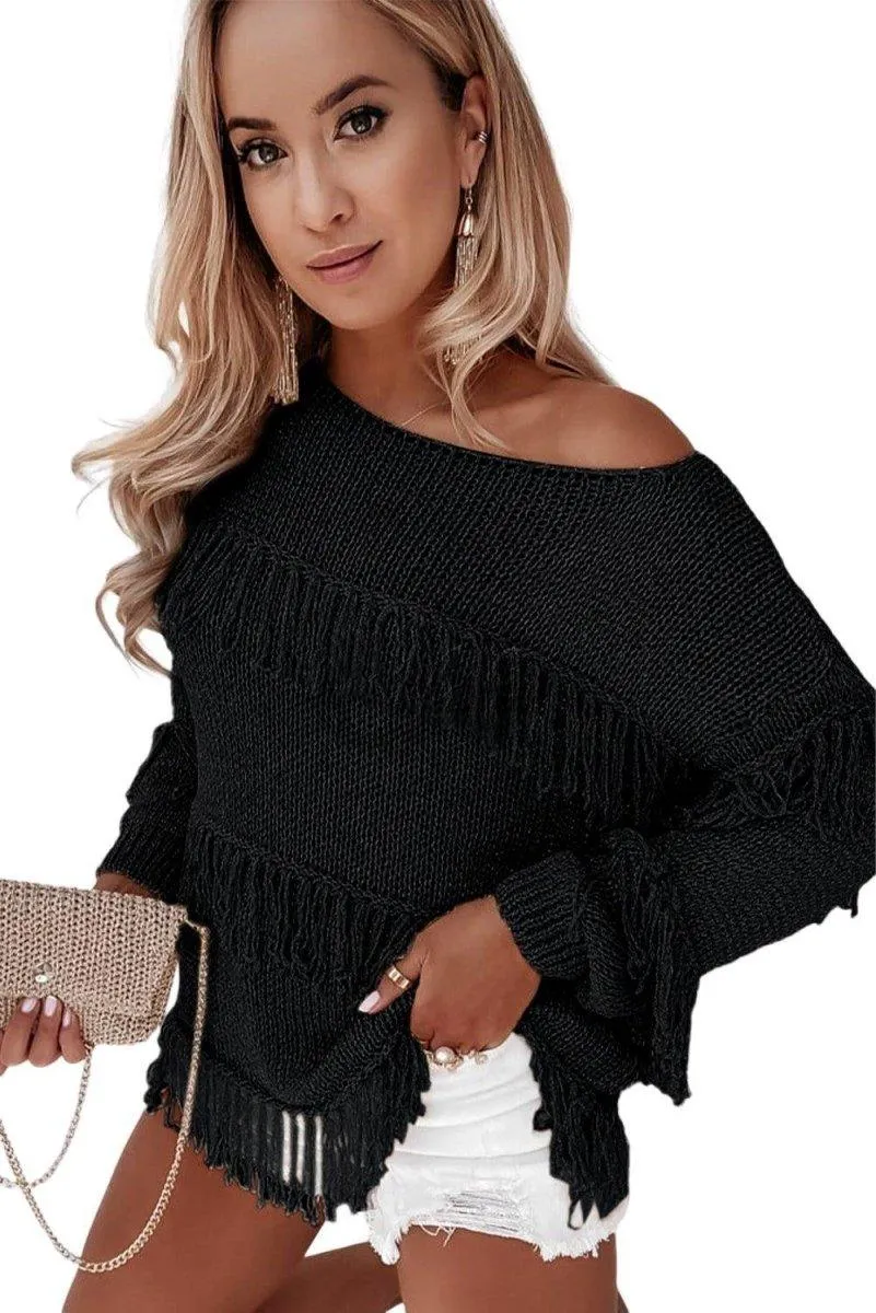 Knitted Boho Chic Tasseled Sweater