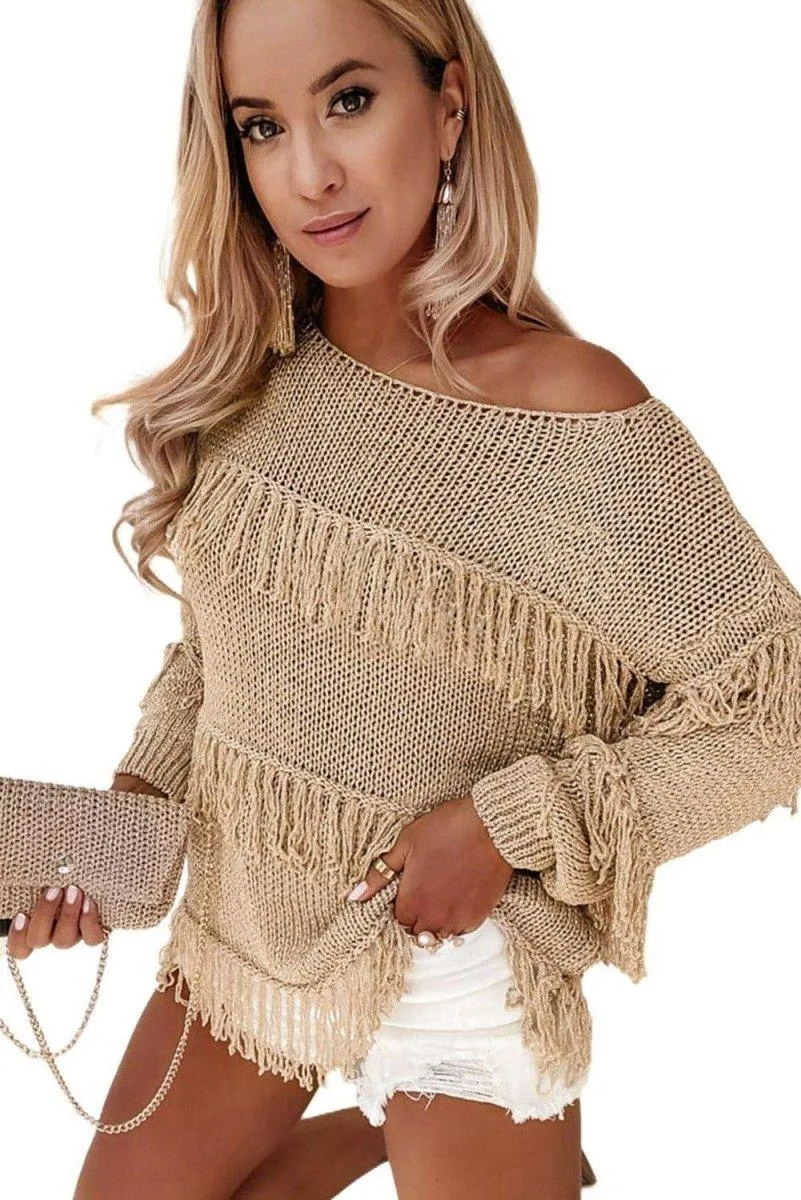 Knitted Boho Chic Tasseled Sweater