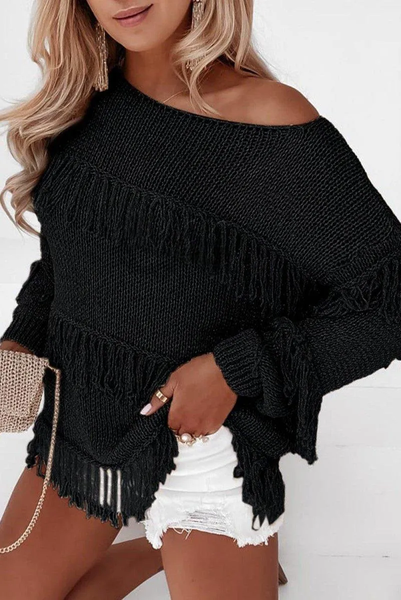 Knitted Boho Chic Tasseled Sweater