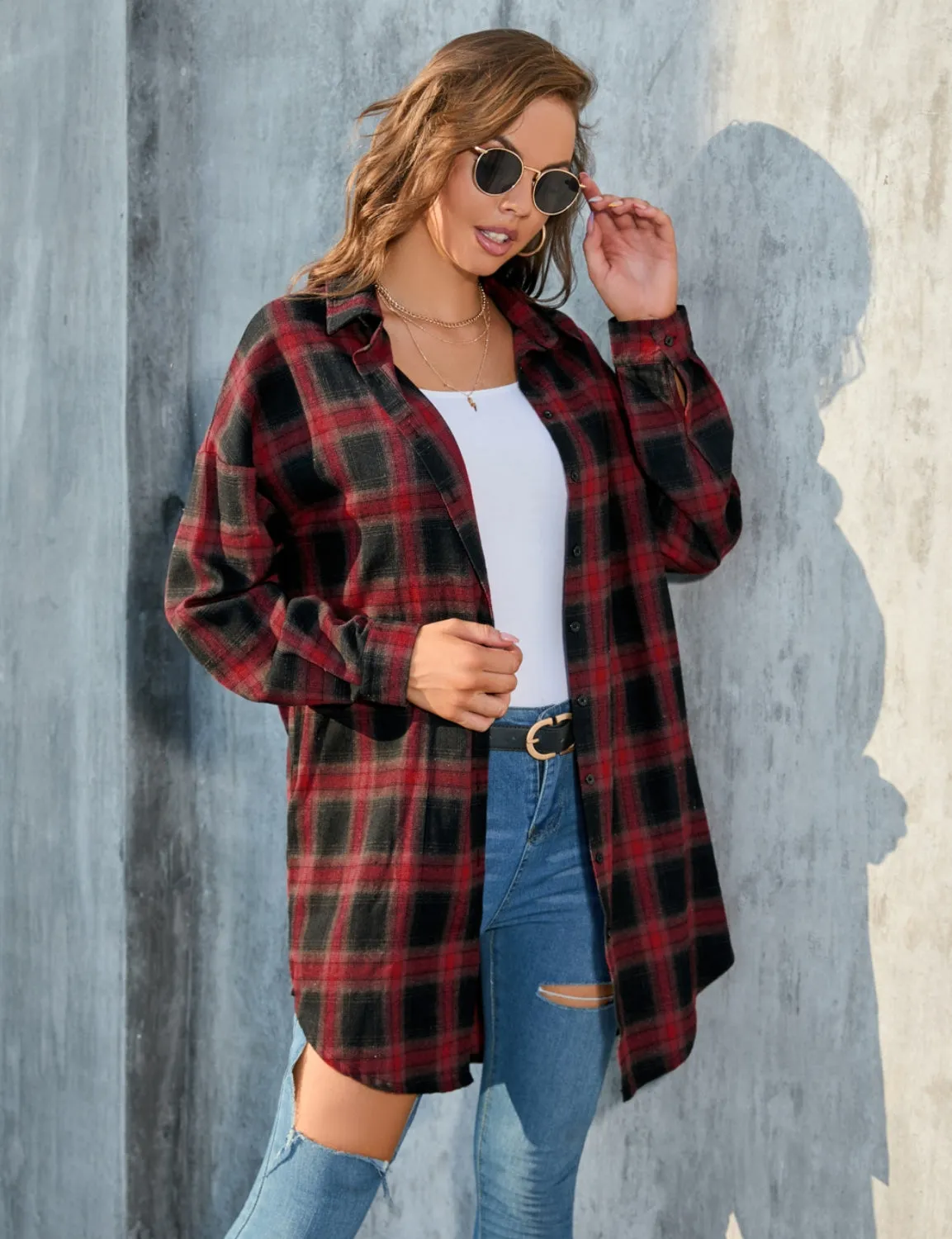 Long Sleeve Plaid Shirt Retro Coat