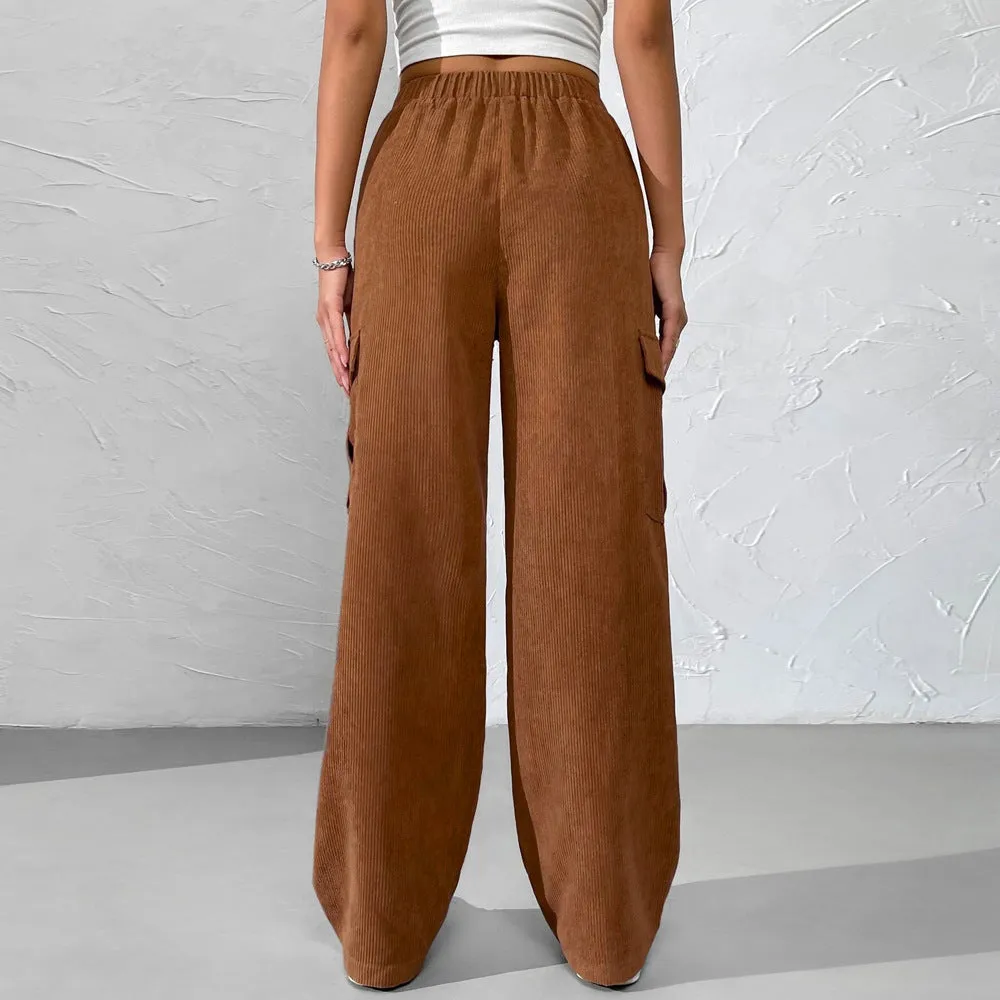 Loose Elastic Waist Casual Corduroy Wide Leg Trousers Wholesale Pants