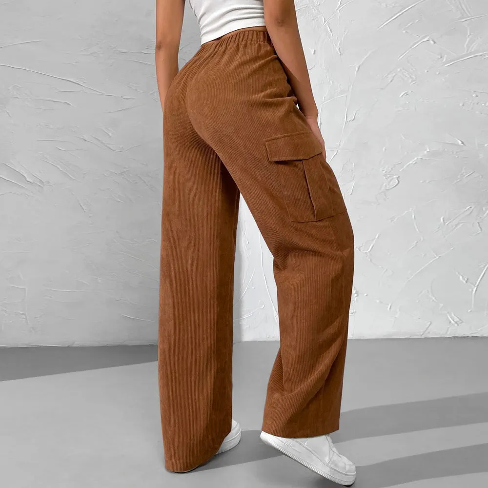 Loose Elastic Waist Casual Corduroy Wide Leg Trousers Wholesale Pants