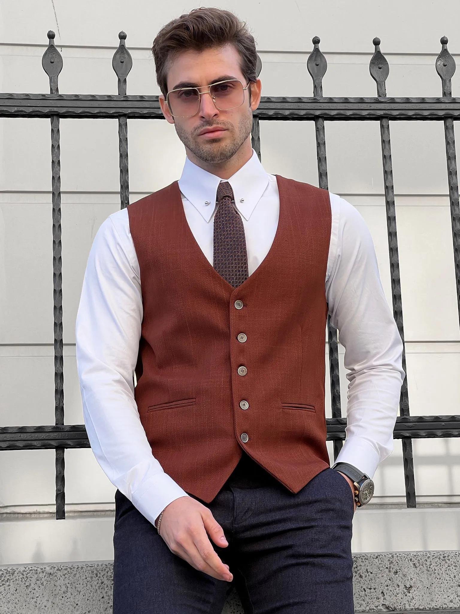 Louis Slim Fit Woolen Tile Vest