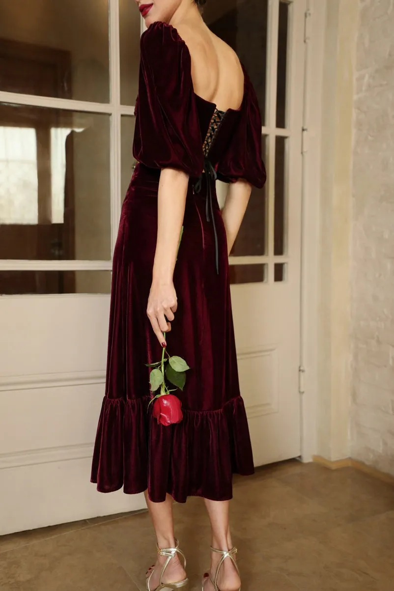 Mahtab Velvet Skirt - Burgundy by Rosewater House