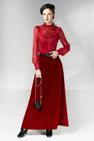 Megan A-line Bishop Sleeved Velvet Ankle Length Set