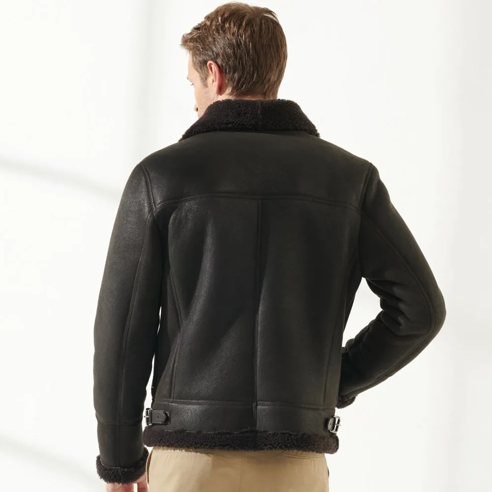 Men Aviator Brown Shearling Leather Jacket