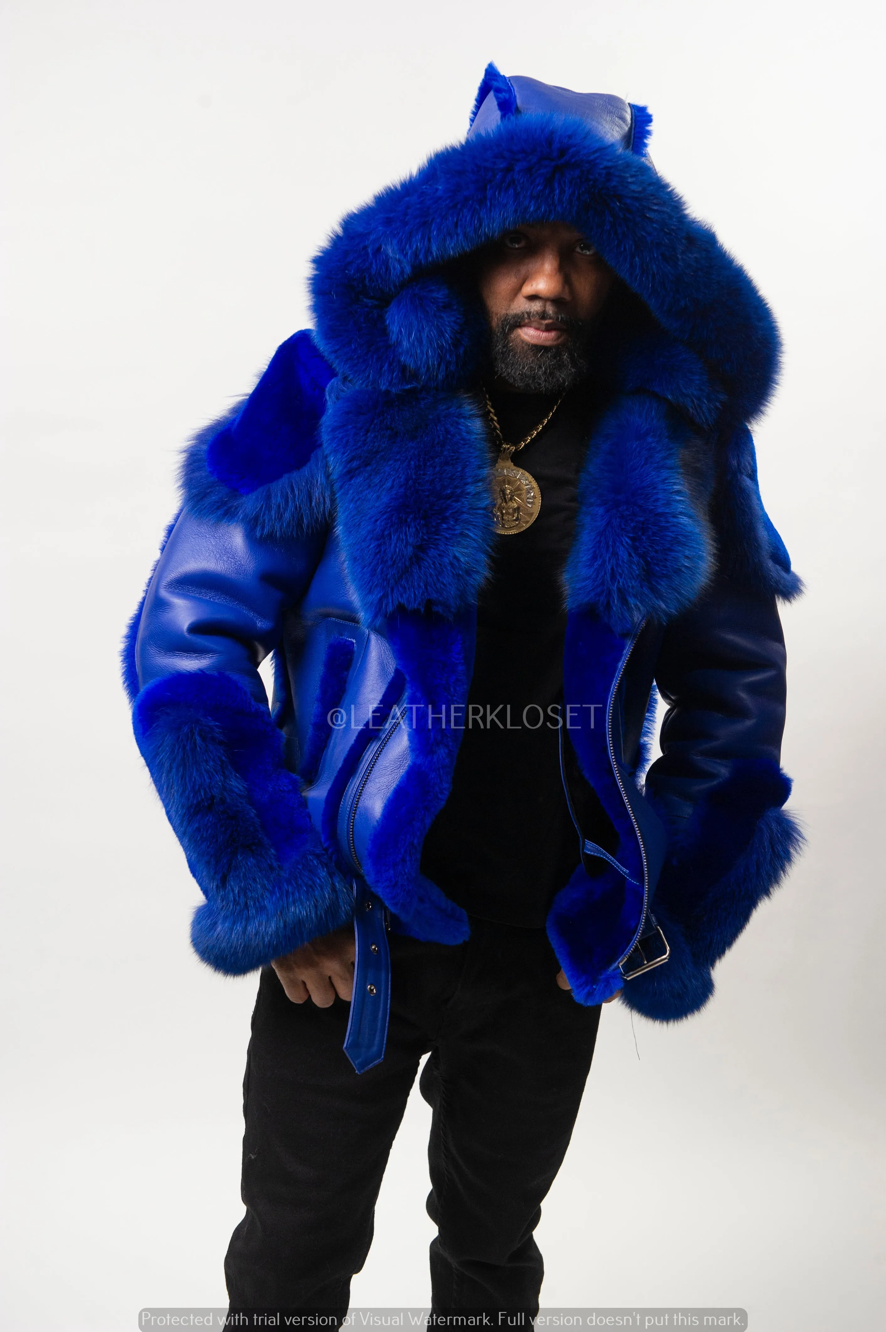 Men's Andre Shearling Biker With Fox [Royal Napa]