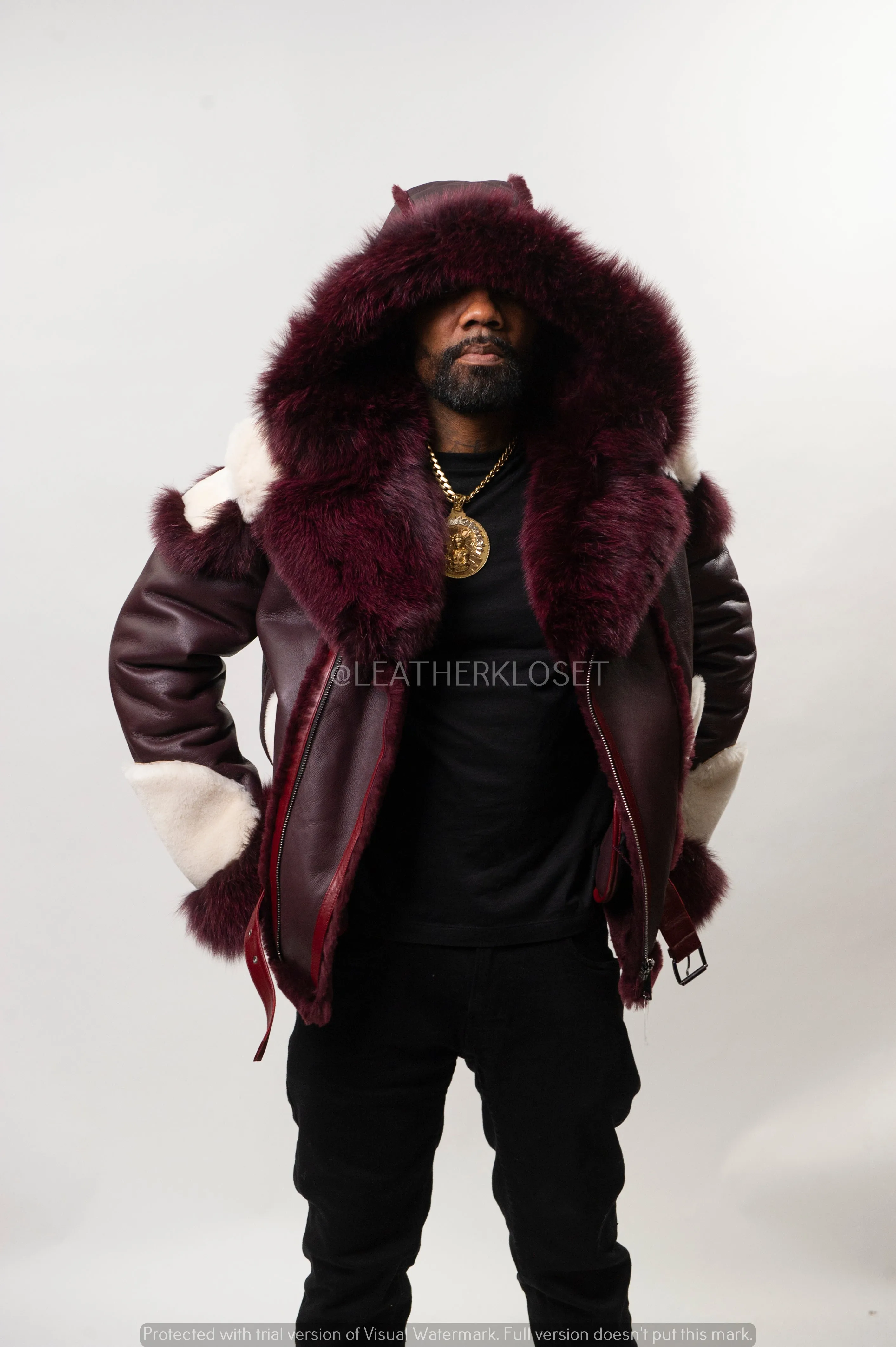 Men's Andre Shearling Biker With Fox [Wine]