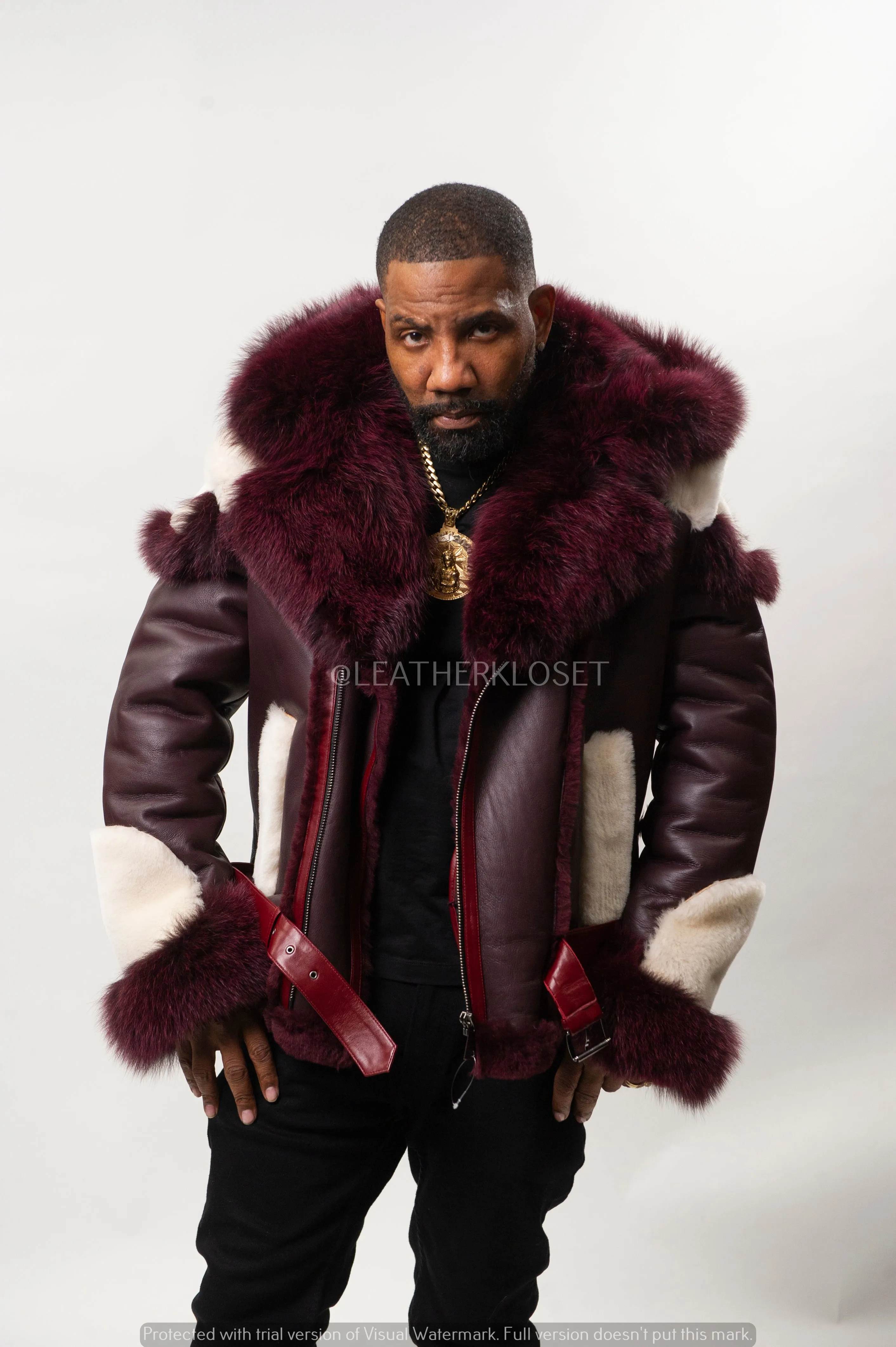 Men's Andre Shearling Biker With Fox [Wine]