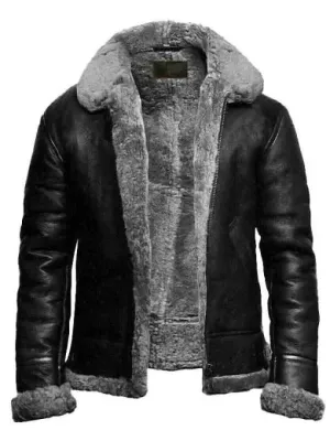 Mens Aviator Leather Jacket - B3 Shearling Bomber Leather Jacket