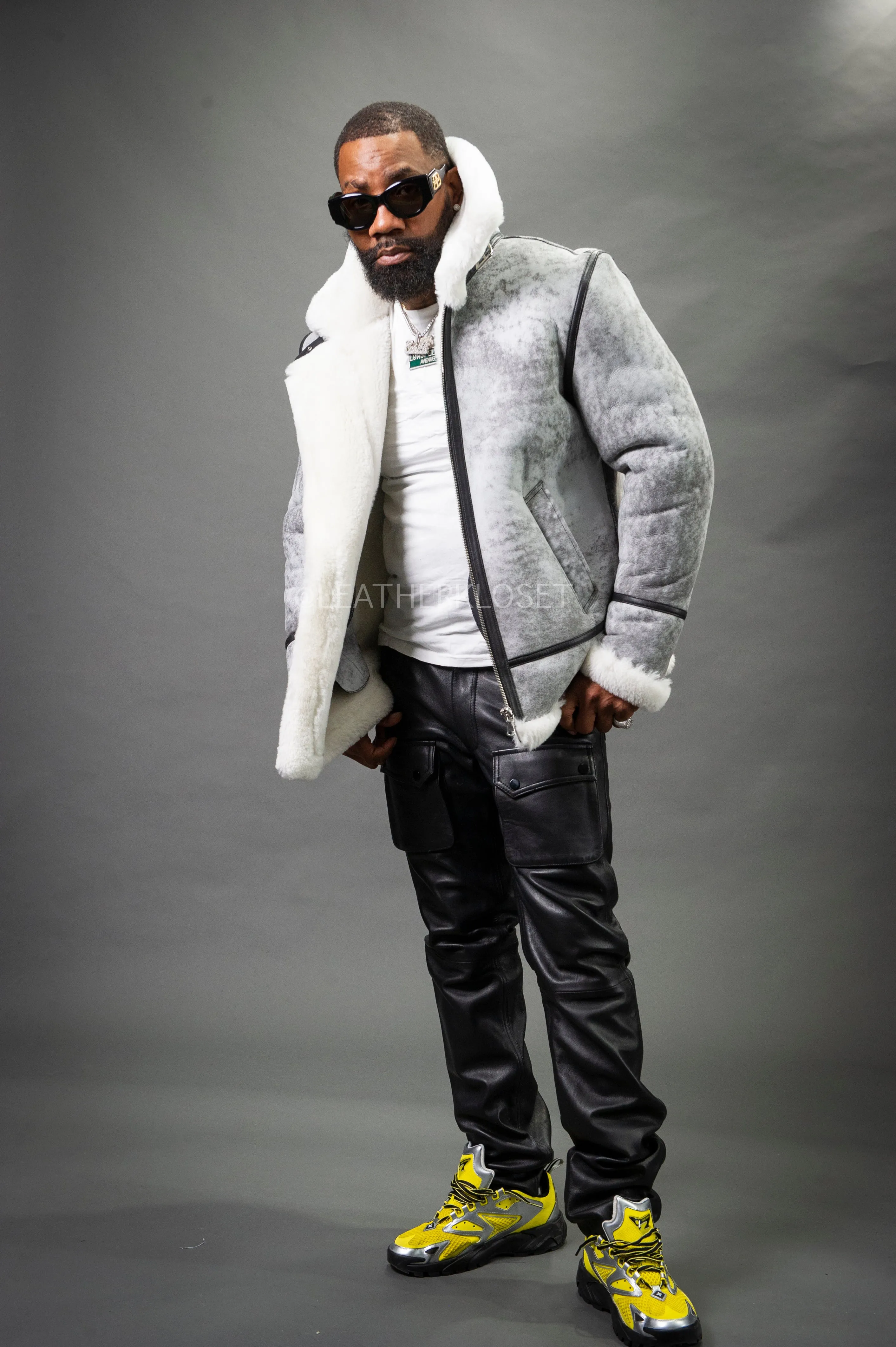 Men's B-3 Bomber Classic Sheepskin Shearling [Distressed Grey]