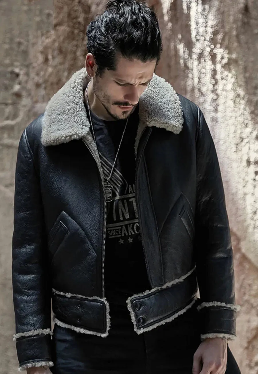 Men’s Black Motorbike Shearling Jacket